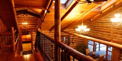 balcony view of log cabin